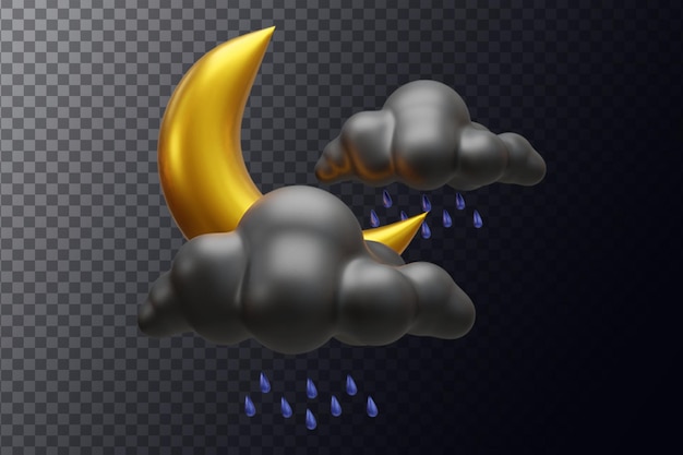 PSD weerbericht 3d ui-pictogram maan met wolkpictogram