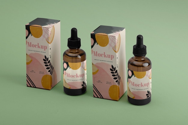 PSD weergave van cosmetisch product in druppelflesje met mock-up verpakking