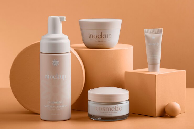 PSD weergave van cosmetisch product met abrikozenkleurige achtergrond