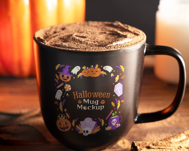 Weergave van mok voor halloween met decoraties