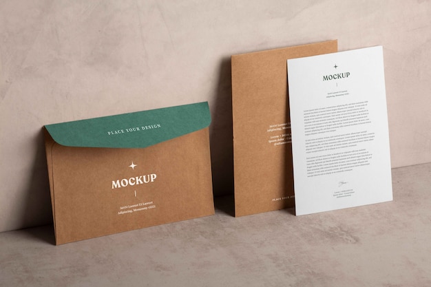 Weergave van staande papieren envelop mock-up