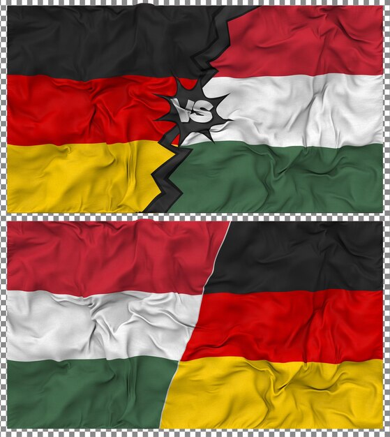 Węgry przeciwko Niemcom Półkombinowana flaga Tkanina Bump Texture Rendering 3D