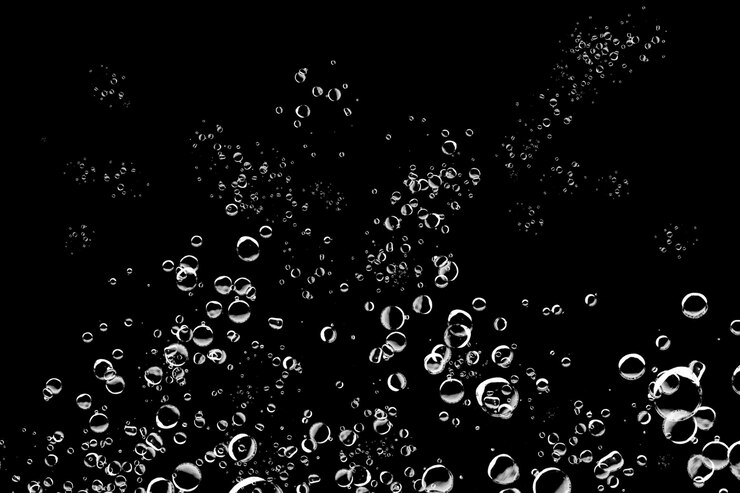 PSD weightless bubbles hovering in the dark