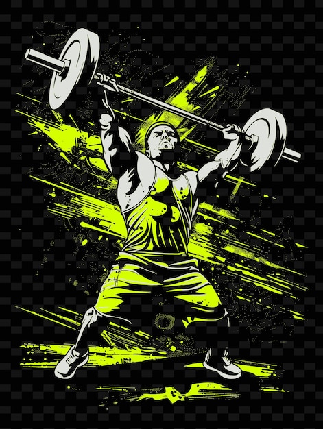 PSD weightlifter lifting barbell with powerful pose with strain illustration flat 2d sport backgrounde