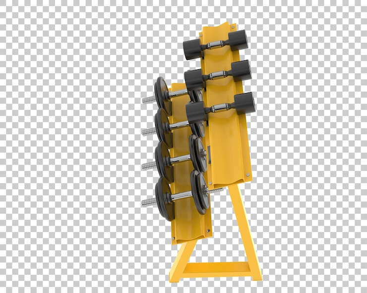 PSD 透明な背景の3dレンダリングイラストのラック上の重み