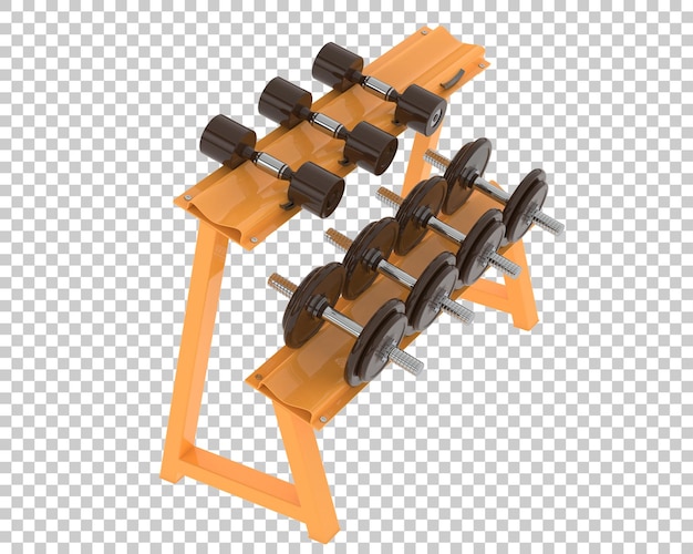 Weights on rack on transparent background 3d rendering illustration