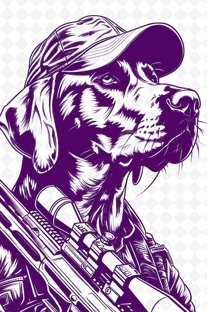 PSD weimaraner dog with a hunters cap and rifle looking skilled animals sketch art vector collections