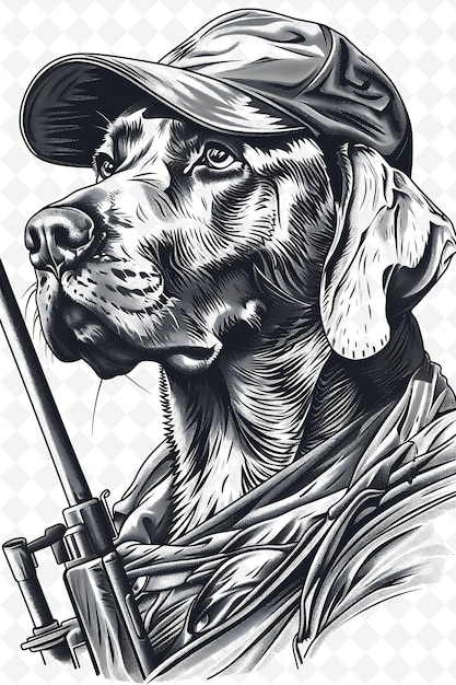 PSD weimaraner hond met een jager pet en geweer op zoek naar bekwame dieren sketch art vector collecties