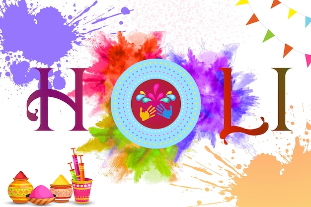Wektor kolorowy gulaal proszek kolor indyjski festiwal dla szczęśliwego holi karta ze złotym wzorem