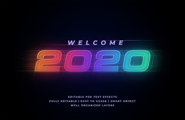 PSD welcome 2020 text style effect