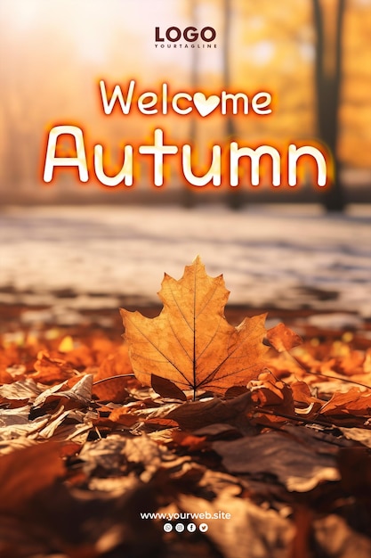 PSD welcome autumn background and autumn poster design