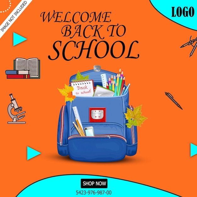 welcome back to school design poster and banner with orange background