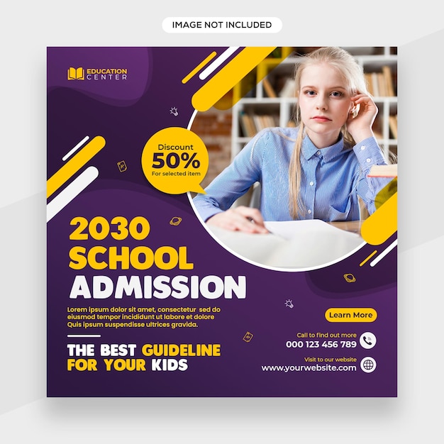 Welcome back to school new admission or education school admission social media post template