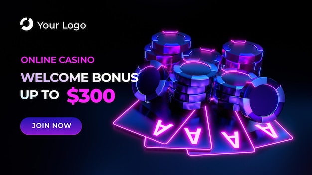 Welcome bonus casino chips banner template