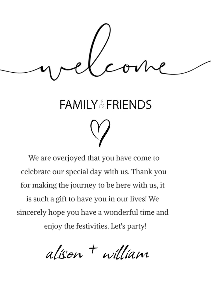 PSD welcome family and friends kind words wedding sign
