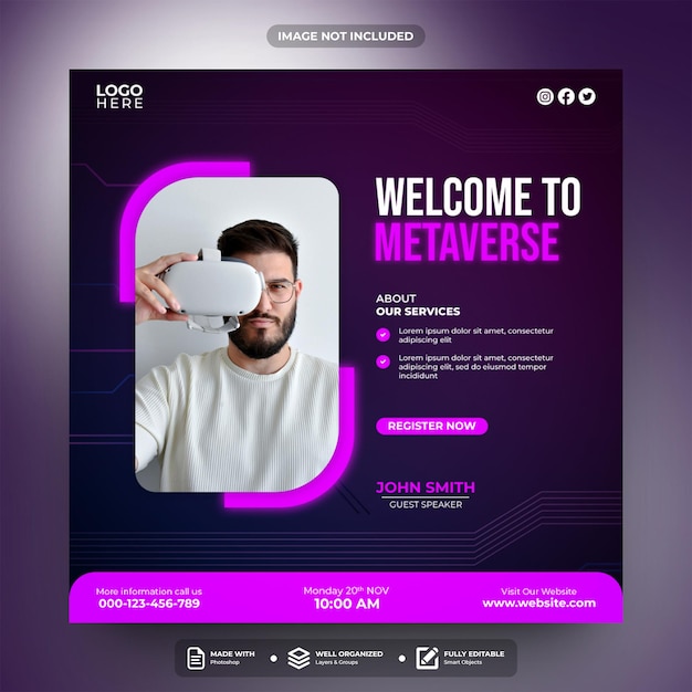 PSD welcome to metaverse social media post template