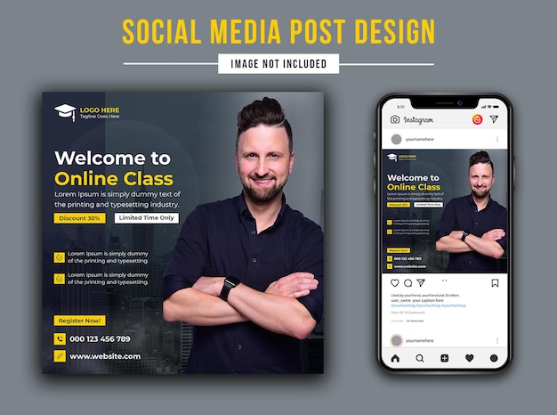 Welcome to online class education promotion PSD social media post design