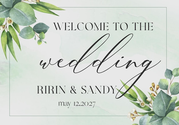 PSD welcome sign wedding template with watercolor texture002