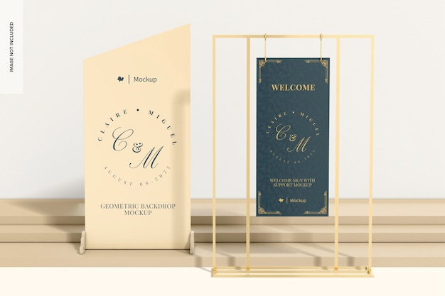 Welcome sign with support and backdrop mockup