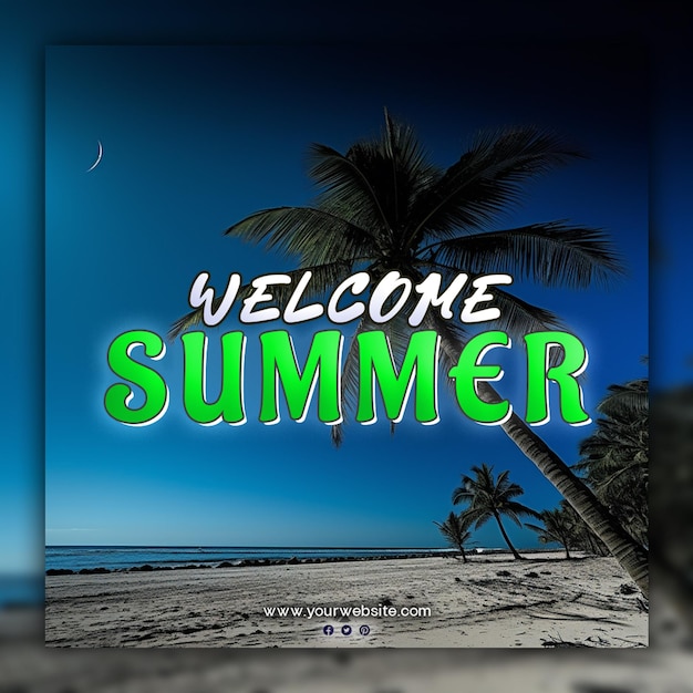 PSD welcome summer background for social media post