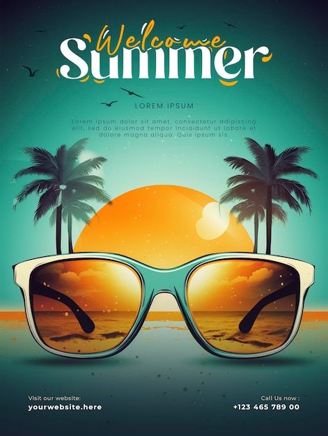 PSD welcome summer sunglasses and beach social media post template