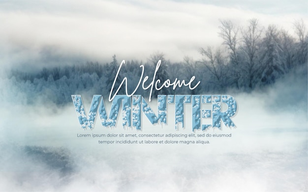 Welcome winter background with snowdrifts and snow covered blur forest cold winter time