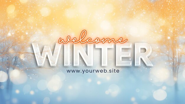 PSD welcome winter background with winter trees in the style of light gold and azure blurred bokeh