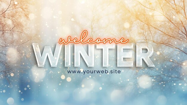 Welcome winter background with winter trees in the style of light gold and azure blurred bokeh