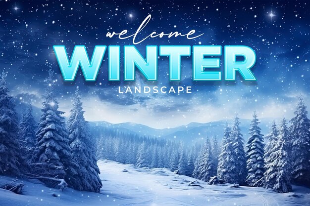 Welcome winter banner with forest on a mountain ridge covered with snow milky way in a starry sky