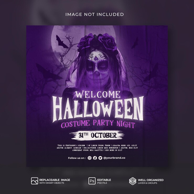 PSD welkom halloween costume party night social media banner en instagram postsjabloon premium psd
