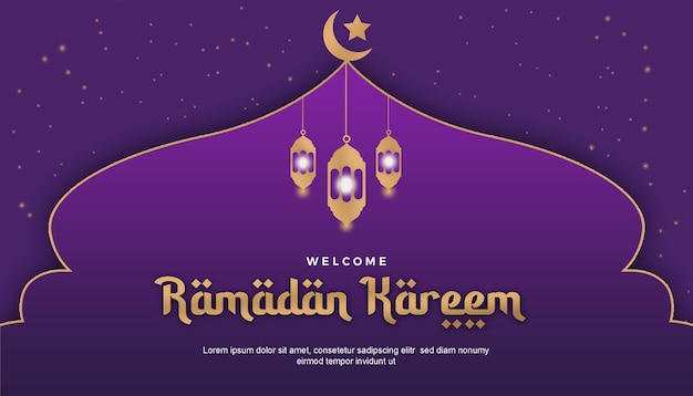 welkom ramadan kareem banner ontwerp landschap modern eenvoudig paars 13