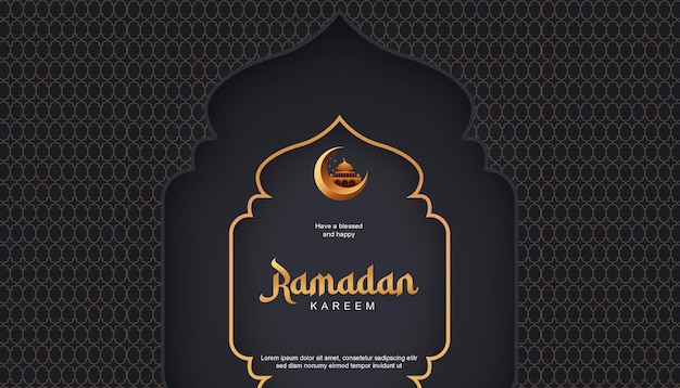 welkom ramadan kareem banner ontwerp lanscape modern eenvoudig zwart gouden 17