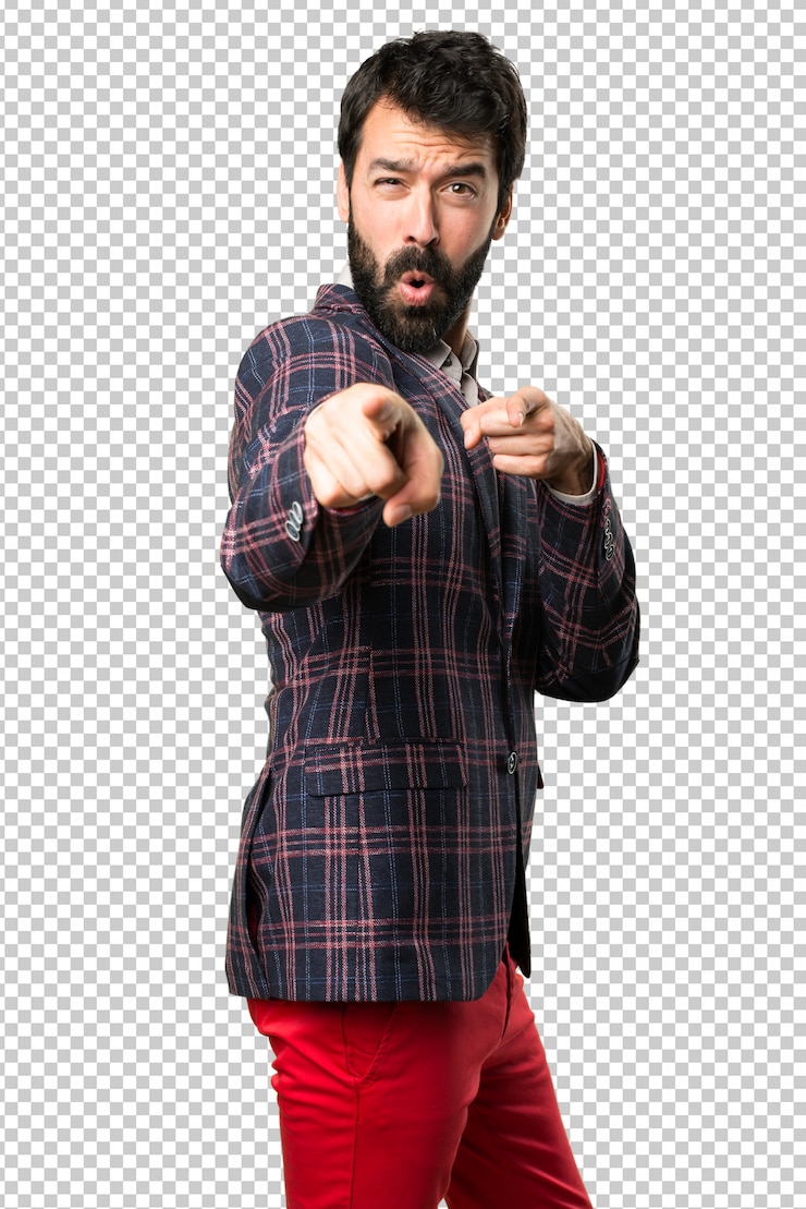 PSD well dressed man pointing to the front