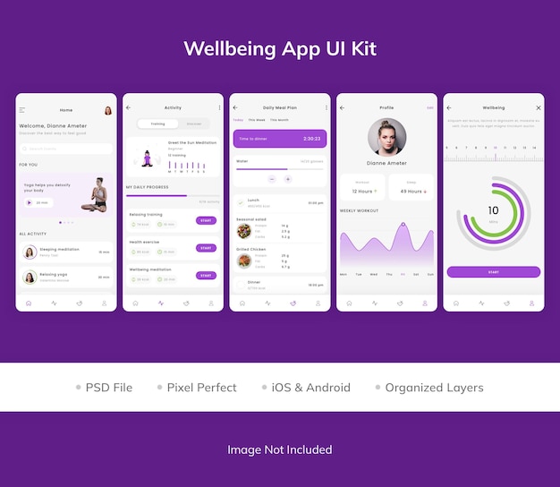 PSD kit interfaccia utente dell'app benessere