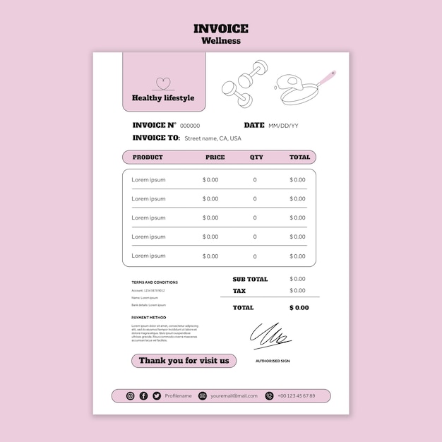 PSD wellness concept invoice template