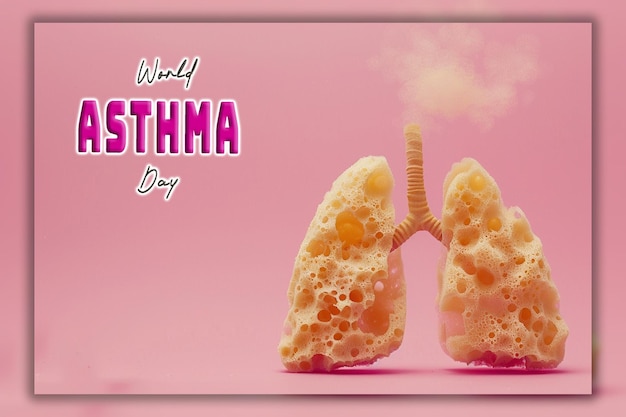 PSD wereld astma dag longontsteking dag realistisch concept met een gezonde long achtergrond
