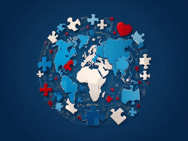 Wereld autisme awareness day achtergrond van een veelkleurig puzzelstuk