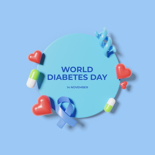 PSD wereld diabetes blauwe cirkel overlay 3d achtergrond