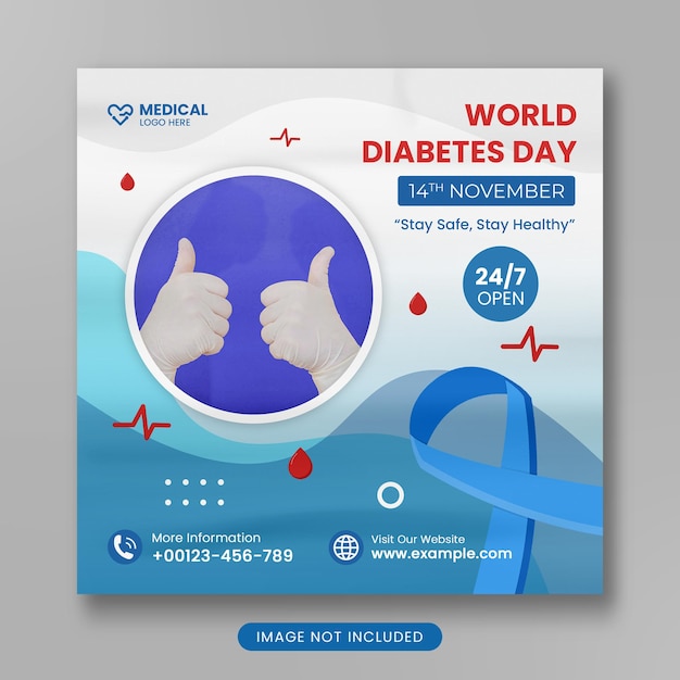 Wereld diabetes dag social media post en instagram promotiesjabloon