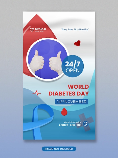 Wereld diabetes dag social media post en instagram verhaal promotiesjabloon