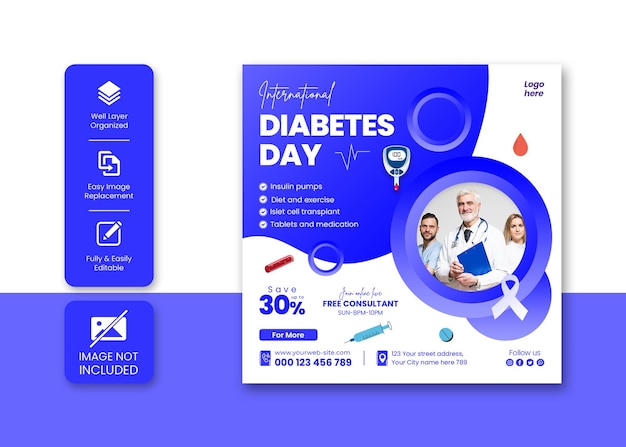 Wereld diabetes dag social media post Instagram post bannersjabloon