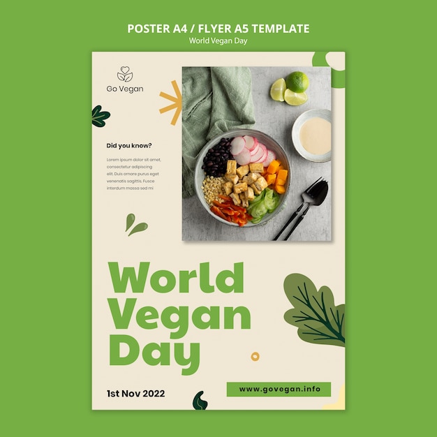 PSD wereld vegan dag poster sjabloon