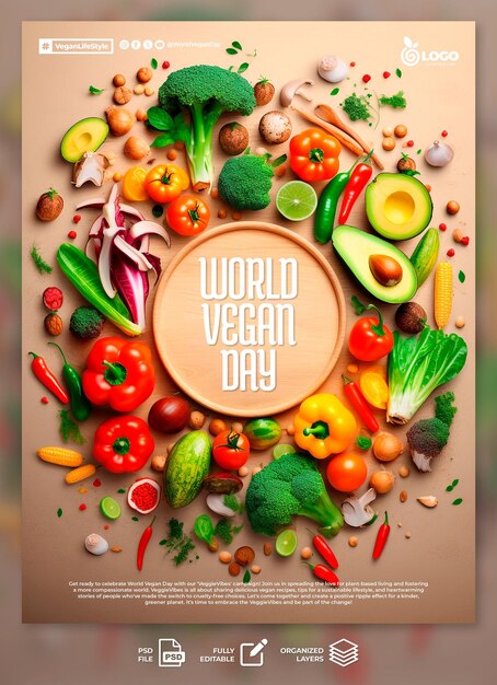 PSD wereld veganistische dag poster sociale media sjabloon