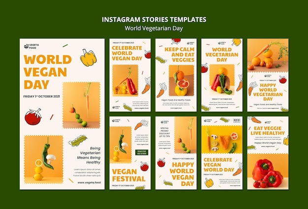 Wereld vegetarische dag instagram verhalen set