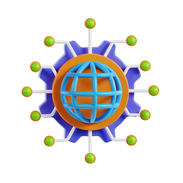 wereldbol netwerk en web symbool gebruikersinterface 3d pictogram 3D Globe hyperlink pictogram Internet Netwerk