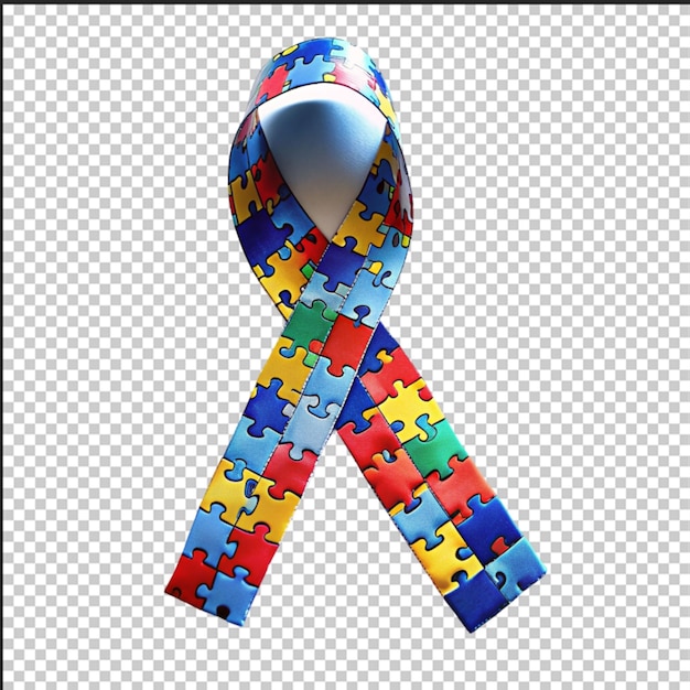 Werelddag voor bewustwording over autisme Blauw lint met kleurrijke puzzels vector achtergrond Symbool van autisme Medische platte illustratie Gezondheidszorg