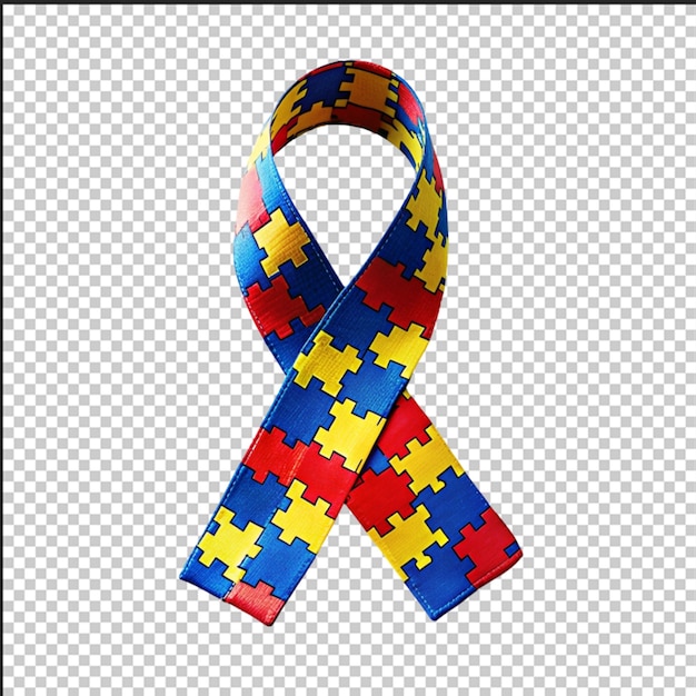 Werelddag voor bewustwording over autisme Blauw lint met kleurrijke puzzels vector achtergrond Symbool van autisme Medische platte illustratie Gezondheidszorg