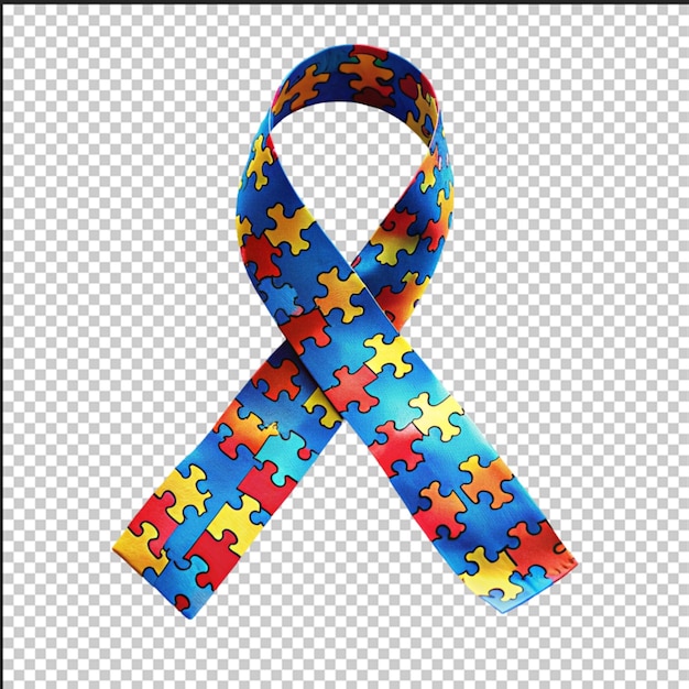 Werelddag voor bewustwording over autisme Blauw lint met kleurrijke puzzels vector achtergrond Symbool van autisme Medische platte illustratie Gezondheidszorg