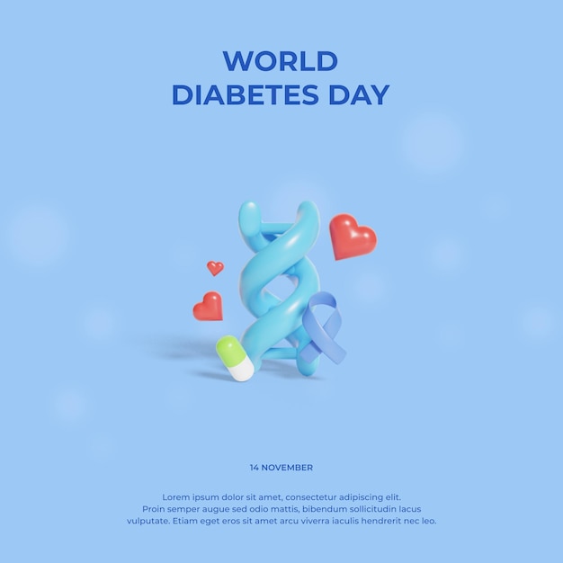 PSD werelddiabetesdag met 3d-conceptelement