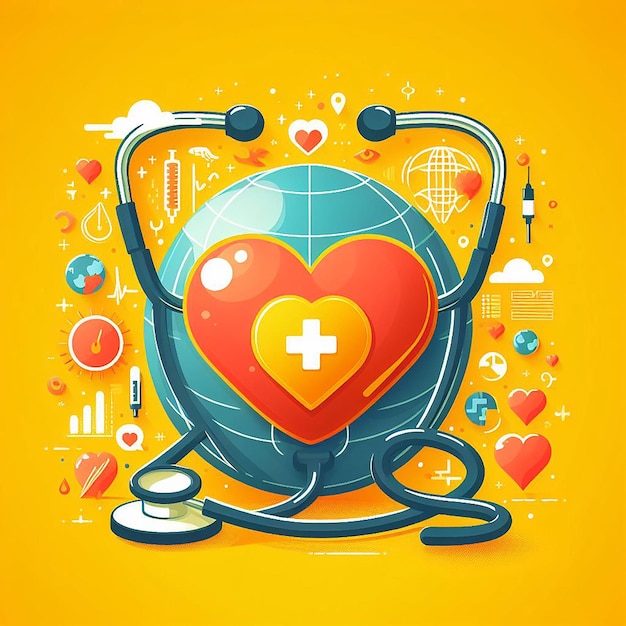 PSD wereldgezondheidsdag concept vectorontwerp van hart en stethoscoop vectorillustratie voor wereldgezondheid